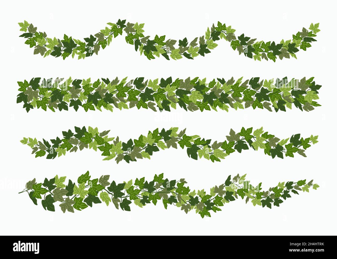 Ivy festoons and borders, green creeper decorative dividers isolated on white background. Vector illustration in flat cartoon style. Stock Vector
