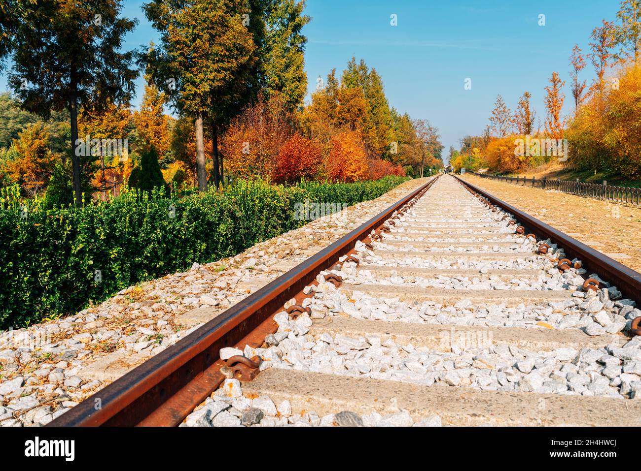 Autumn of Hangdong Railroad in Seoul, Korea Stock Photo