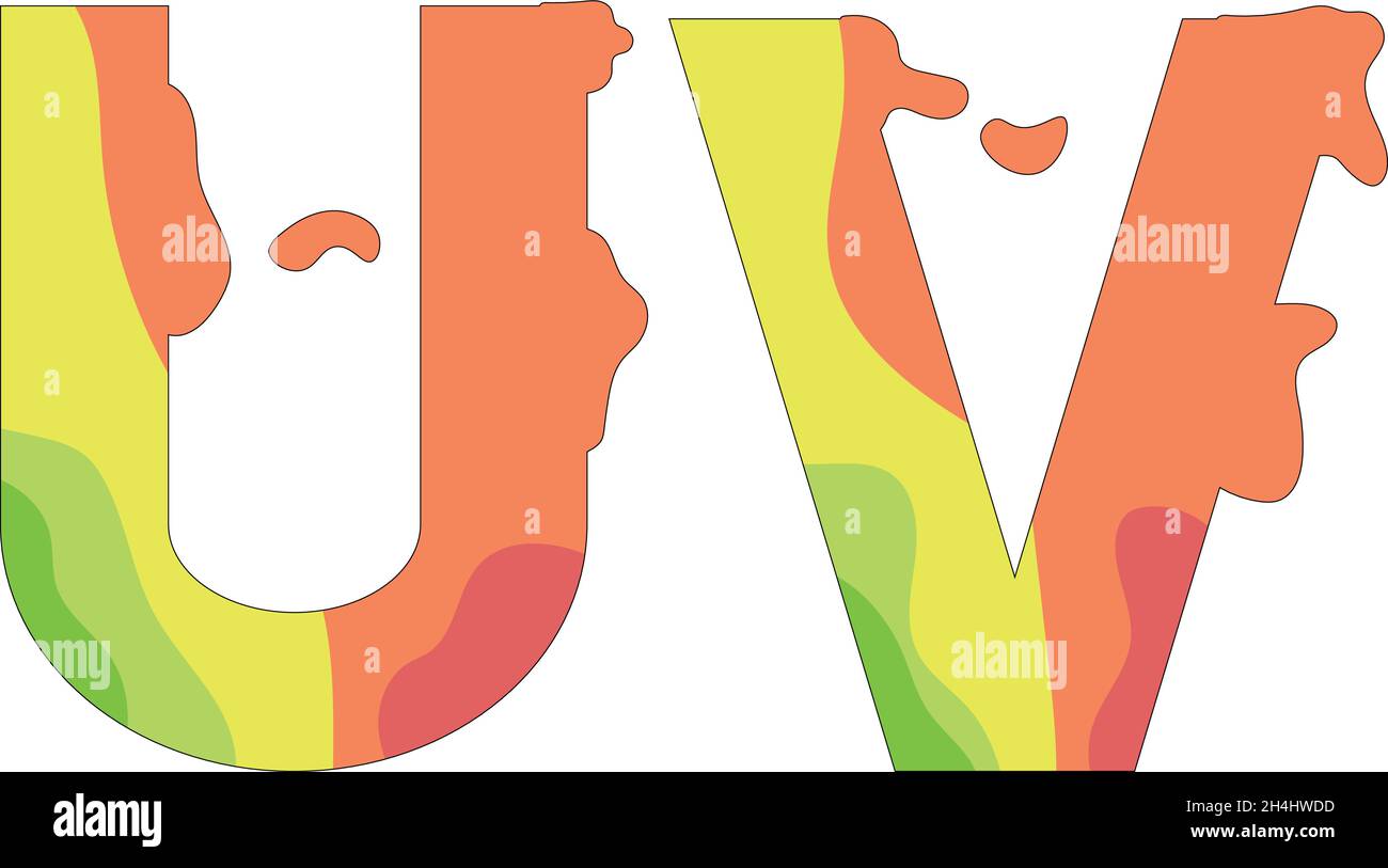Illustration of colored letters U and V on a white background. Vector ...