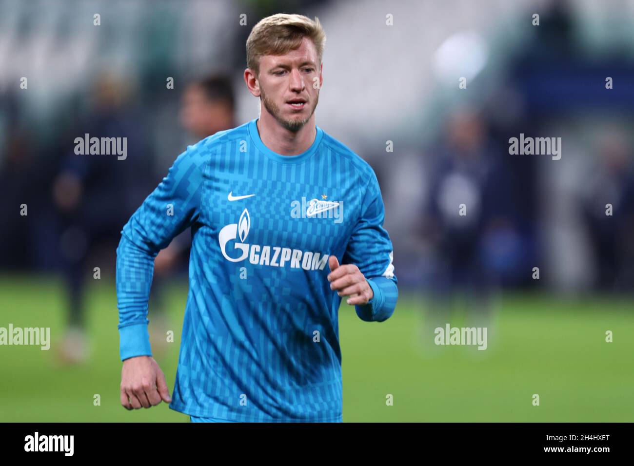 Dmitri Chistyakov of Fc Zenit  during warm up before the  Uefa Champions League Group H  match between Juventus Fc and Fc Zenit . Stock Photo