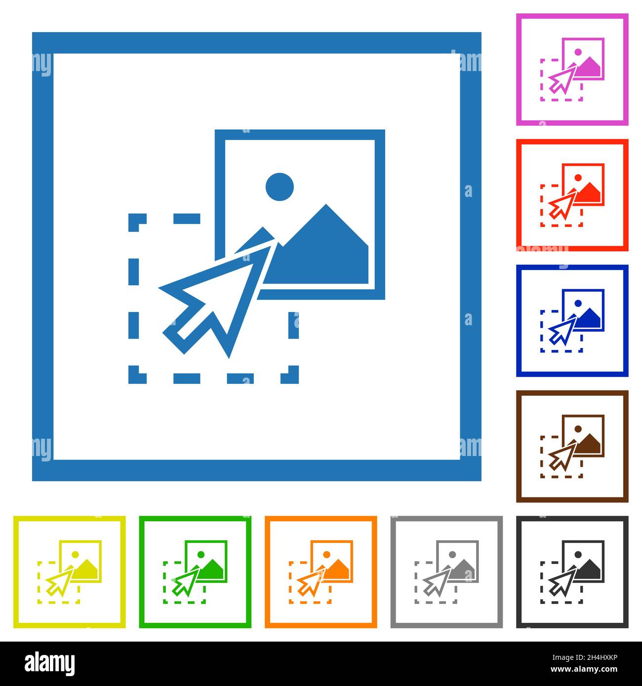 Drag image to upload flat color icons in square frames on white ...