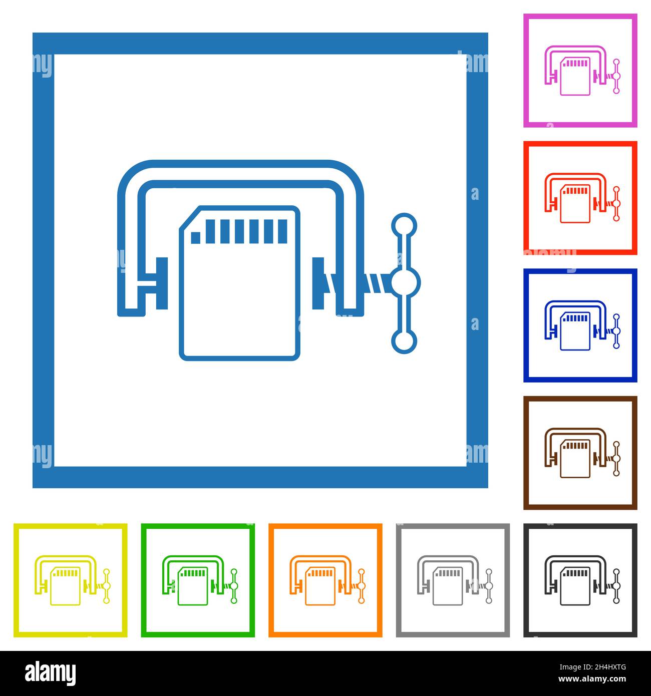 SD memory card compress outline flat color icons in square frames on ...