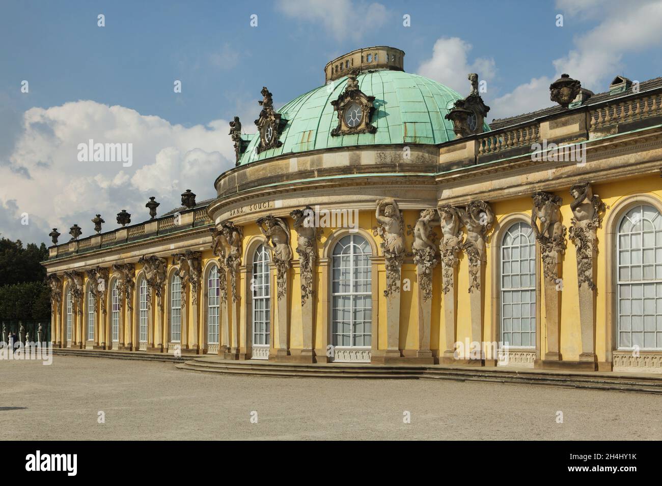 Garden facade of the Sanssouci Palace in the Sanssouci Park in Potsdam