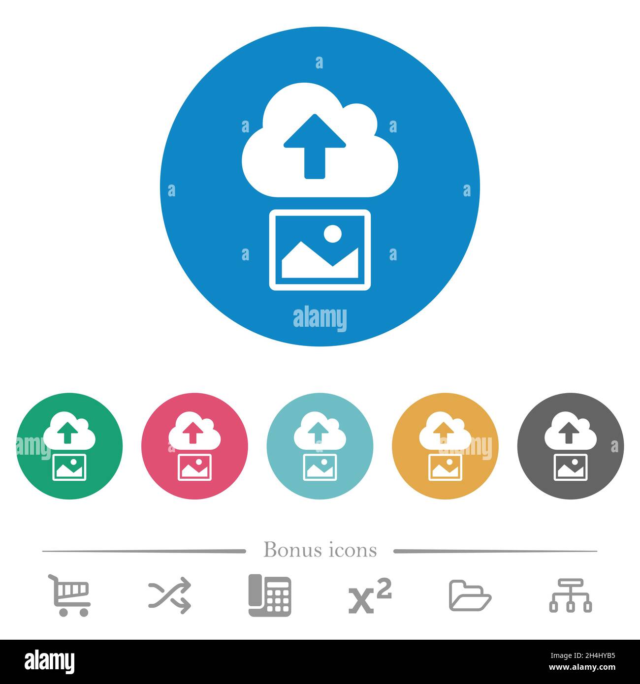 Upload image to cloud solid flat white icons on round color backgrounds ...
