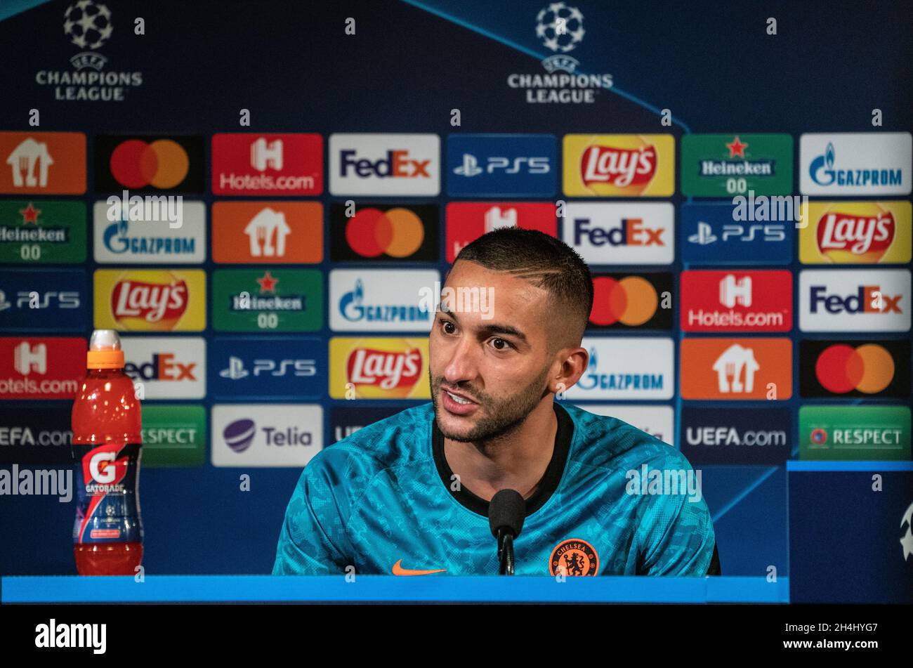 Malmo, Sweden. 02nd Nov, 2021. Hakim Ziyech (22) of Chelsea FC seen at the press meeting after the Champions League match between Malmo FF and Chelsea at Eleda Stadion in Malmö. (Photo Credit: Gonzales Photo/Alamy Live News Stock Photo