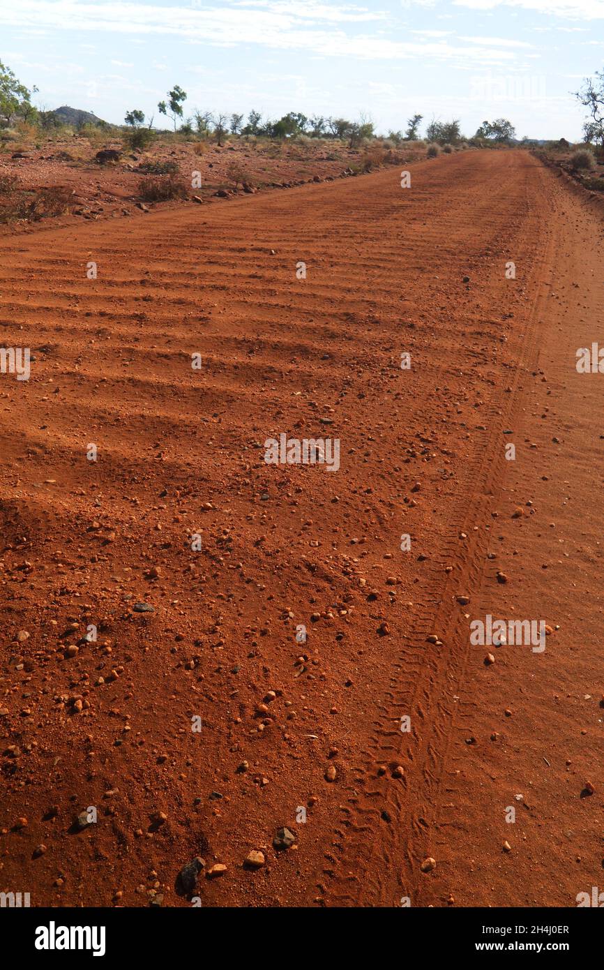Outback Australian dirt road showing corrugations, Western Australia Stock Photo
