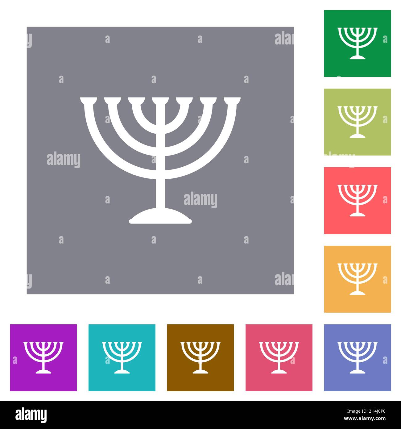 Menorah solid flat icons on simple color square backgrounds Stock Vector
