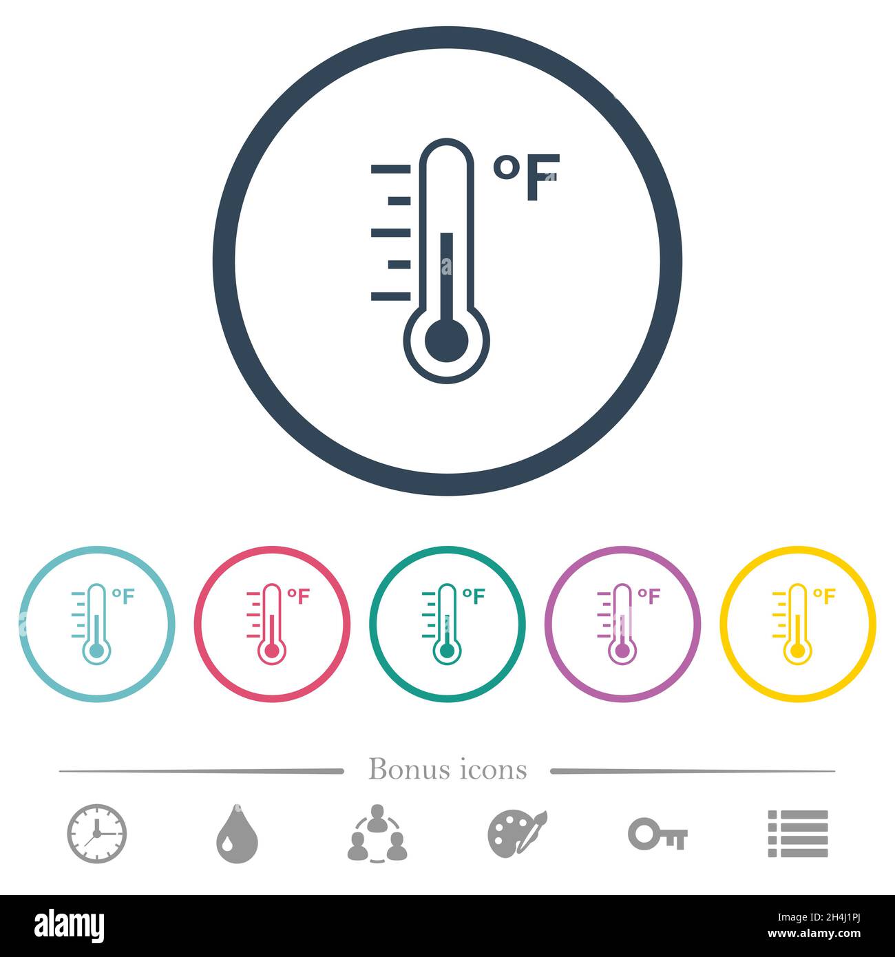 Fahrenheit thermometer medium temperature flat color icons in round ...