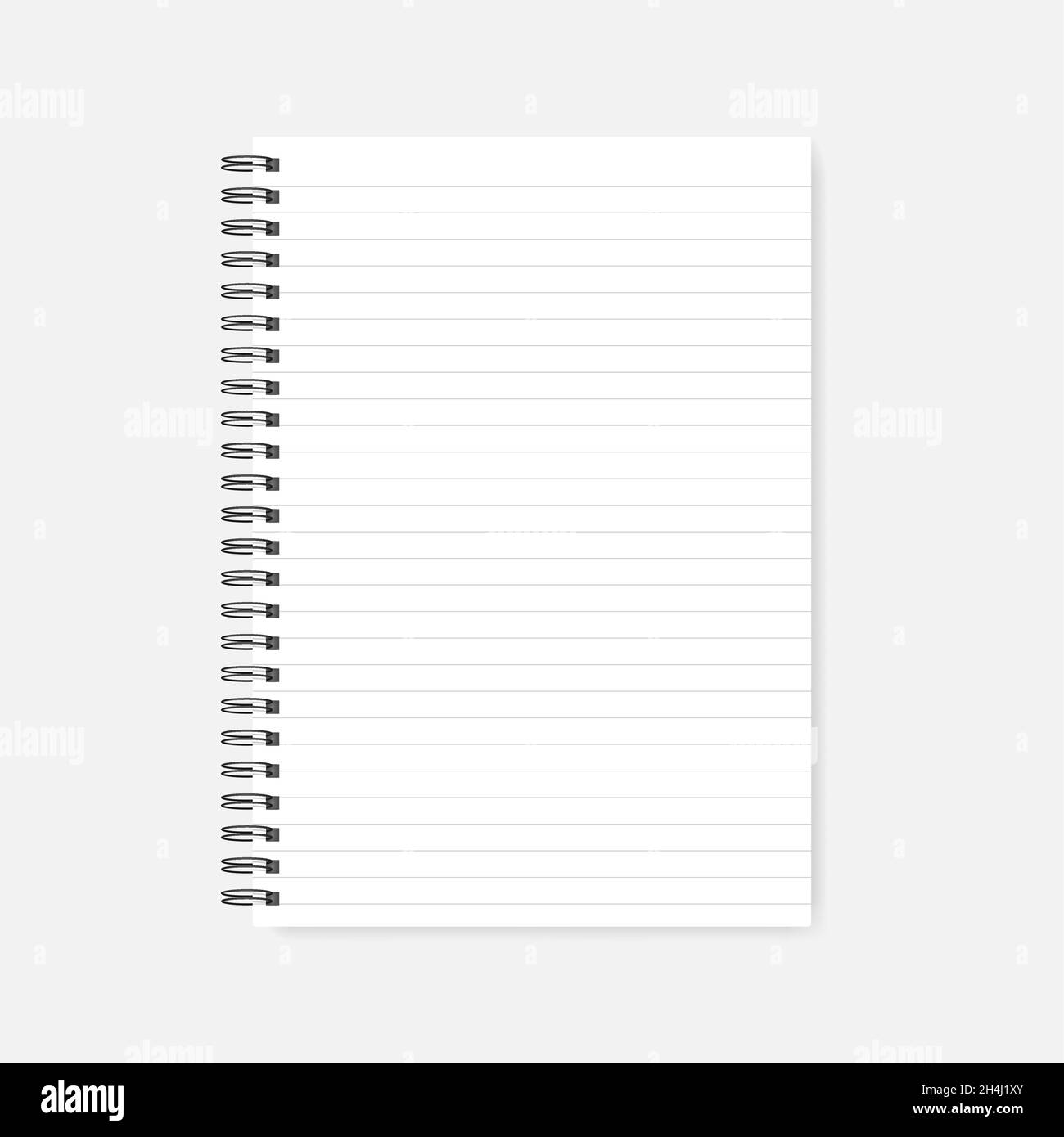 Spiral lined blank notebook, realistic mock-up. Wire bound white paper notepad template. A4 diary, mockup Stock Vector
