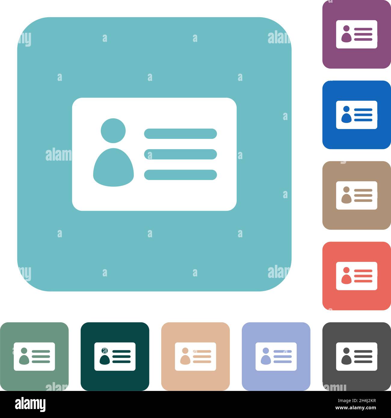 ID card solid white flat icons on color rounded square backgrounds Stock Vector