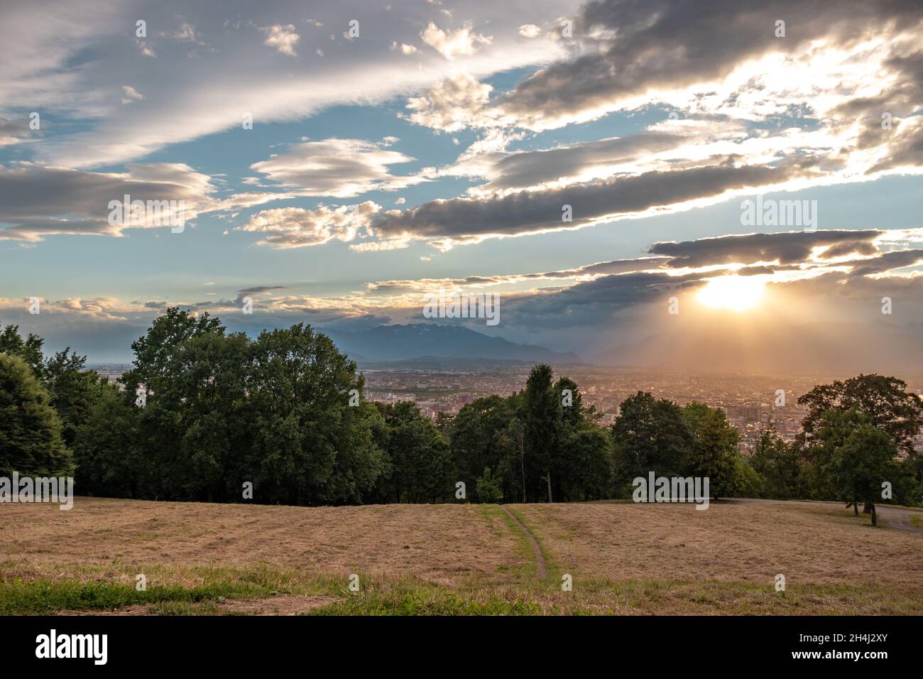 sunset over the mountains, alps. Nature surrounds Turin, Italy Stock Photo
