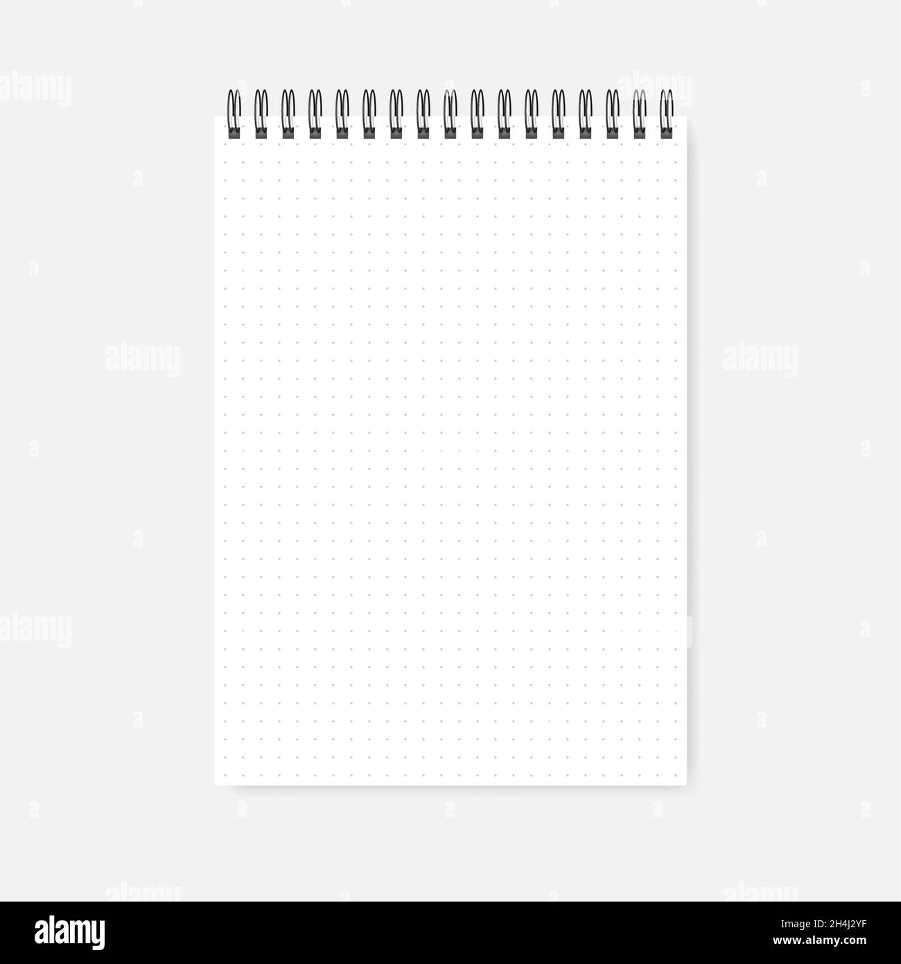 Top spiral notebook with dotted page, realistic mock-up. A4 dot grid diary, mockup. Wire bound blank notepad template Stock Vector