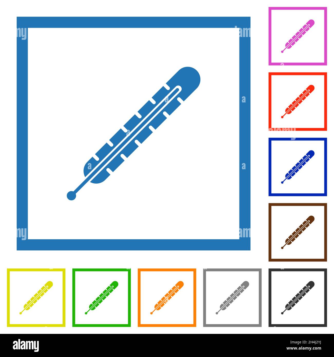 Fever thermometer solid flat color icons in square frames on white background Stock Vector