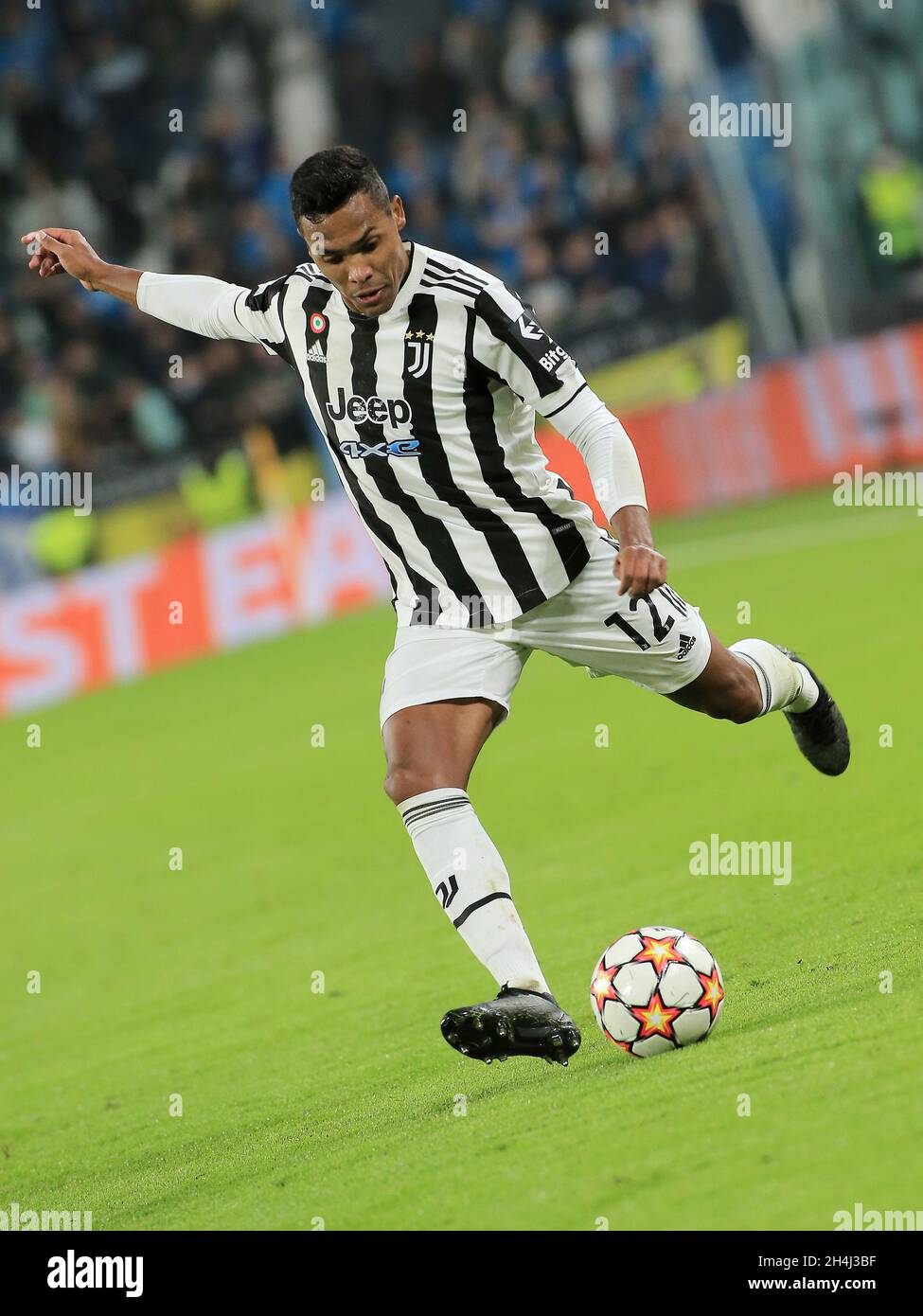 Turin Italy 02nd Nov 21 Alex Sandro Juventus Fc About To Shoot The Ball During Juventus Fc Vs Zenit St Petersburg Uefa Champions League Football Match In Turin Italy November 02 21