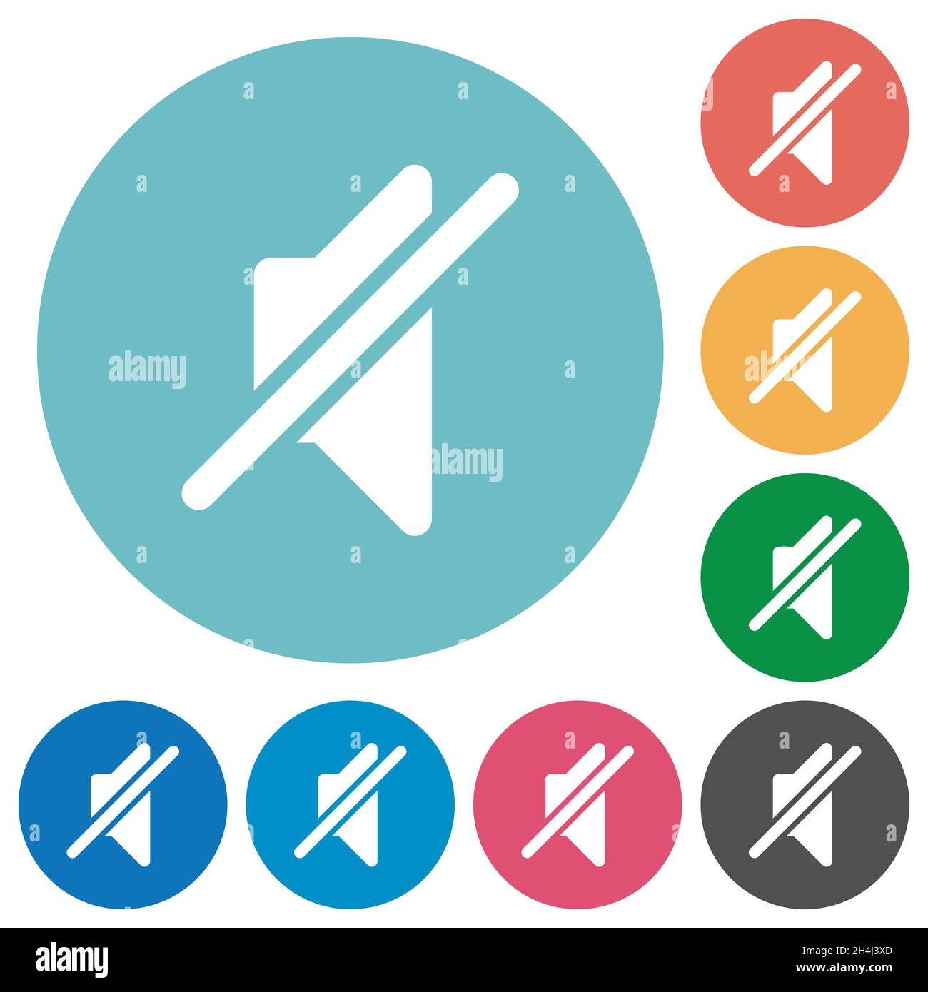 Mute solid flat white icons on round color backgrounds Stock Vector