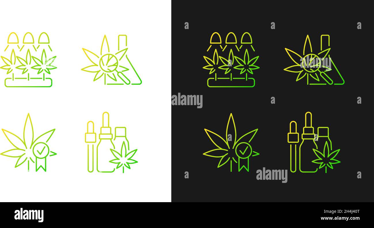 Cannabis growing gradient icons set for dark and light mode Stock Vector