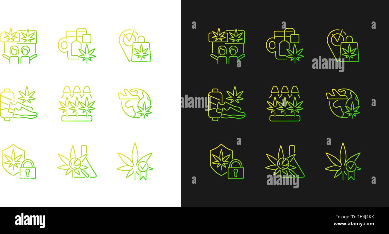 Cannabis usage gradient icons set for dark and light mode Stock Vector