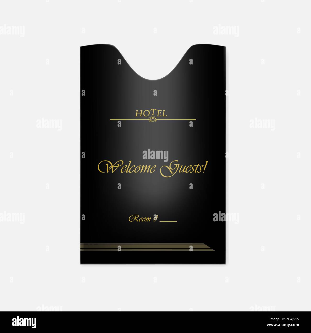 Hotel key card holder. Hospitality keycard sleeve. Vertical black paper