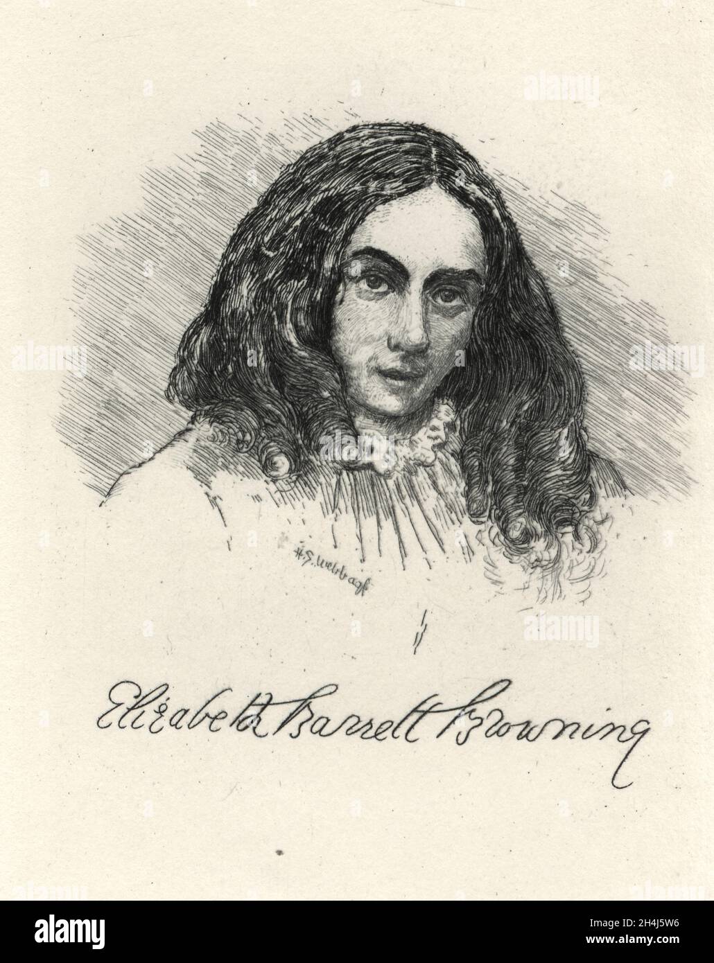 Vintage illustration portrait of Elizabeth Barrett Browning English poet of the Victorian era Stock Photo