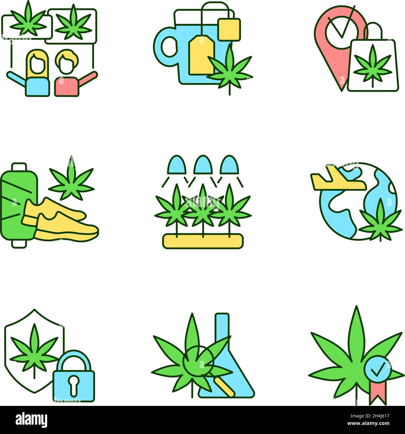 Cannabis usage RGB color icons set Stock Vector