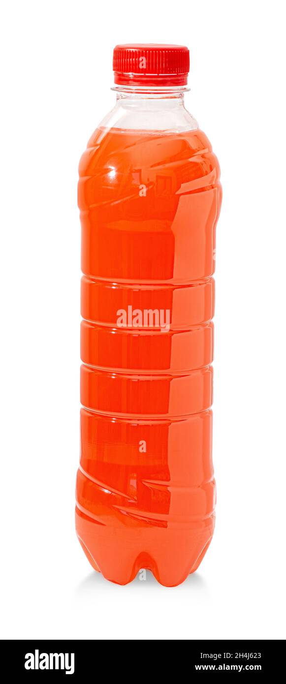 red juice in plastic bottle isolated on white background Stock Photo