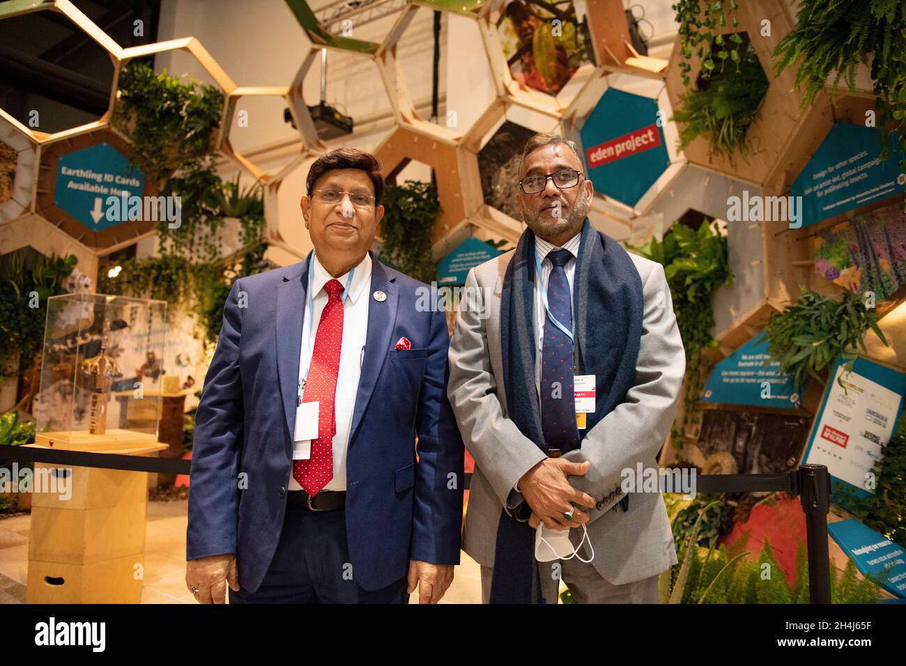 Glasgow, Scotland, UK. 2 November 2021 PICTURED: (left) Md Shahab Uddin MP, Cabinet Minister of Environment, Forest & Climate Change; (right), Abul Kalam Abdul Momen, Foreign Cabinet Minister of Peoples’s Republic of Bangladesh, People’s Republic of Bangladesh, seen at COP26. Credit: Colin Fisher Stock Photo