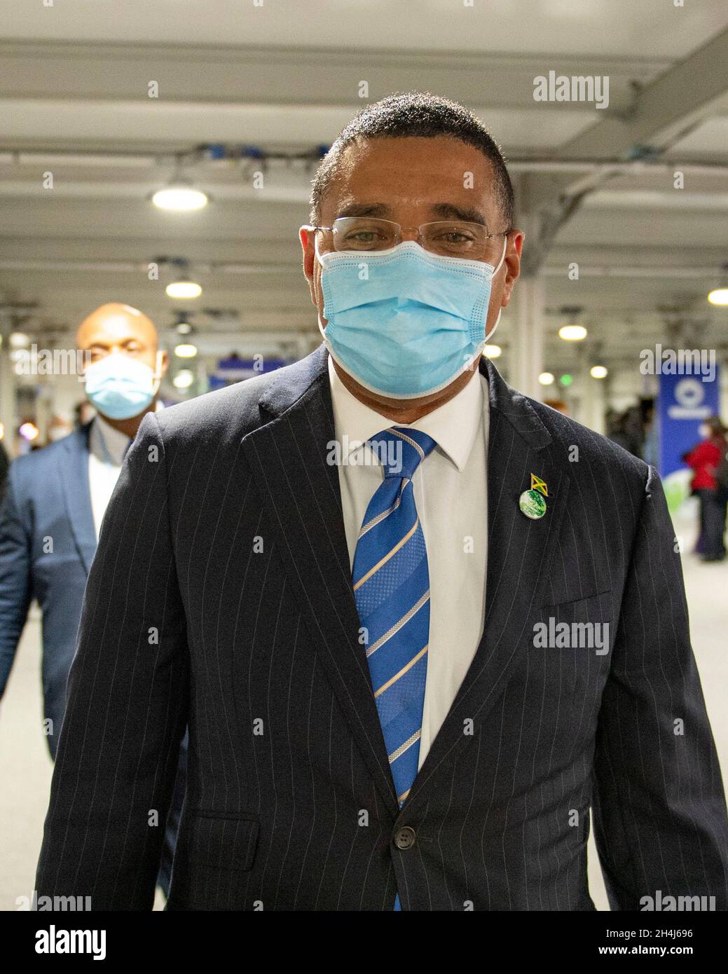 Glasgow, Scotland, UK. 2 November 2021 PICTURED: Andrew Holness, Prime Minister of Jamaica seen at COP26. Andrew Michael Holness, ON PC (born 22 July 1972) is a Jamaican politician who has been the Prime Minister of Jamaica since 3 March 2016, following the 2016 Jamaican general election. Holness previously served as prime minister from October 2011 to 5 January 2012. He succeeded Bruce Golding as prime minister, and decided to go to the polls in the 29 December 2011 general election in an attempt to get his own mandate from the Jamaican electorate. Credit: Colin Fisher Stock Photo