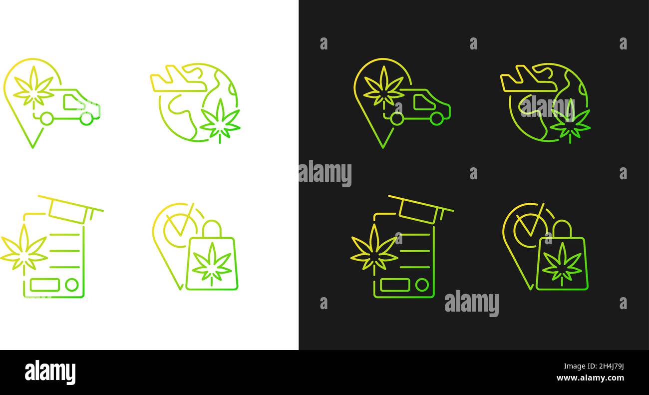 Worldwide cannabis industry gradient icons set for dark and light mode Stock Vector