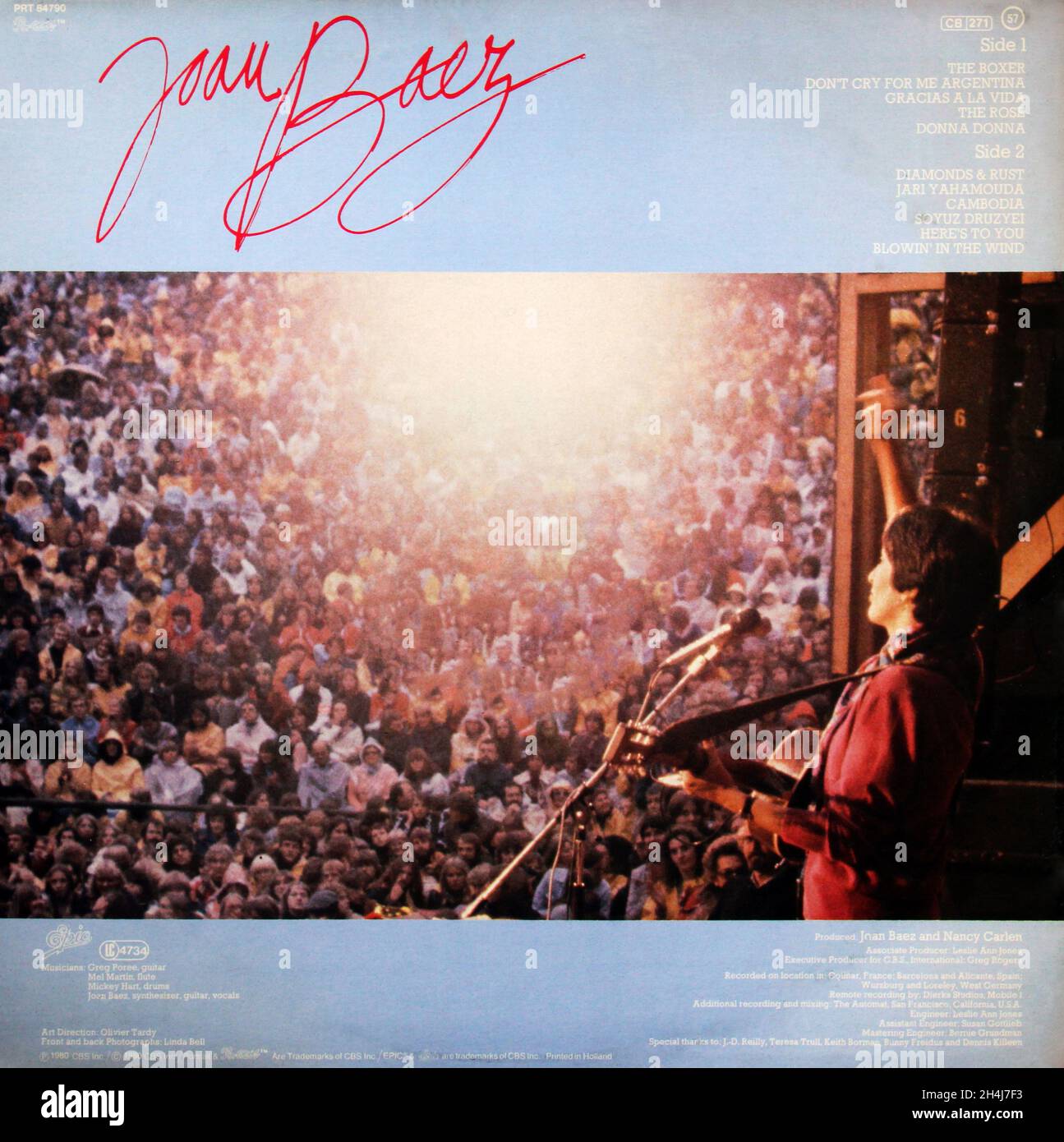 Joan Baez: 1980. LP back cover: European Tour Stock Photo