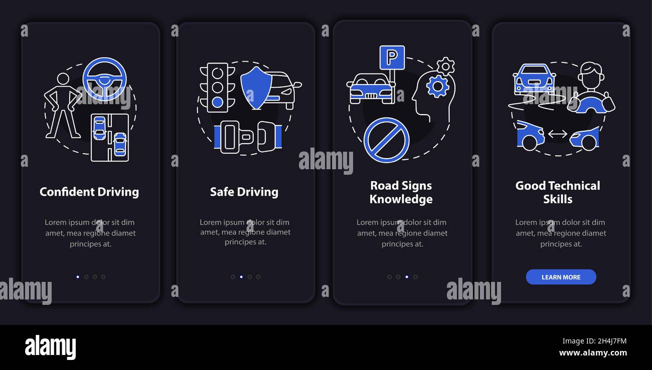 Driving course results dark onboarding mobile app page screen Stock Vector