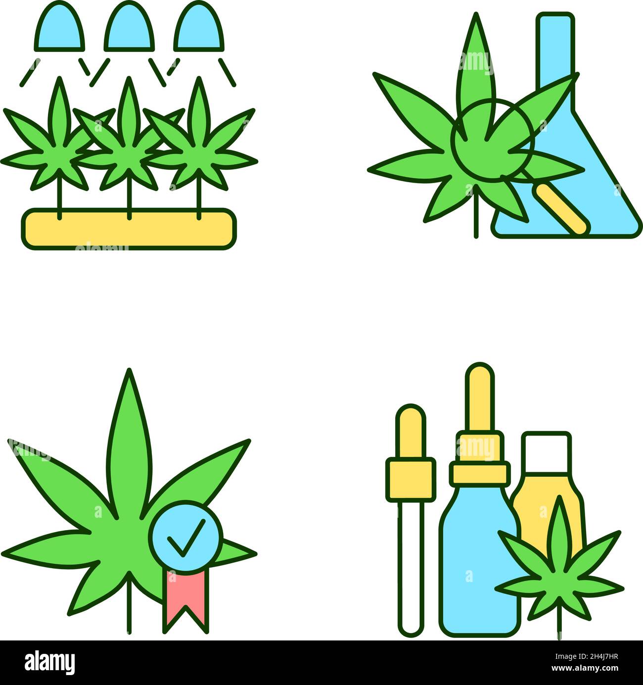 Cannabis growing RGB color icons set Stock Vector