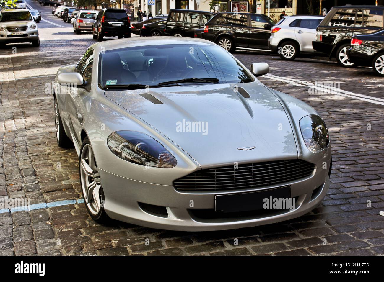 Kiev, Ukraine - September 11, 2011: Aston Martin DB9 in the city. English supercar Stock Photo