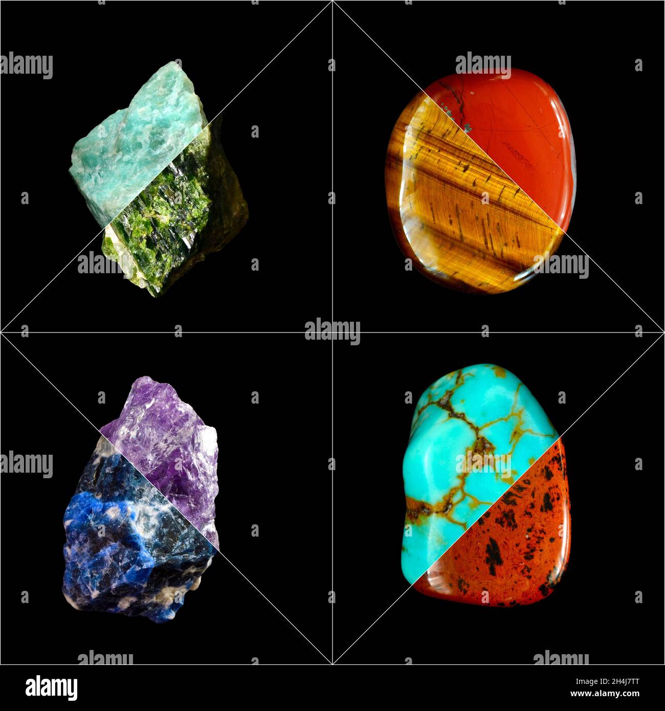 Collage of various mineral rocks and stones Stock Photo