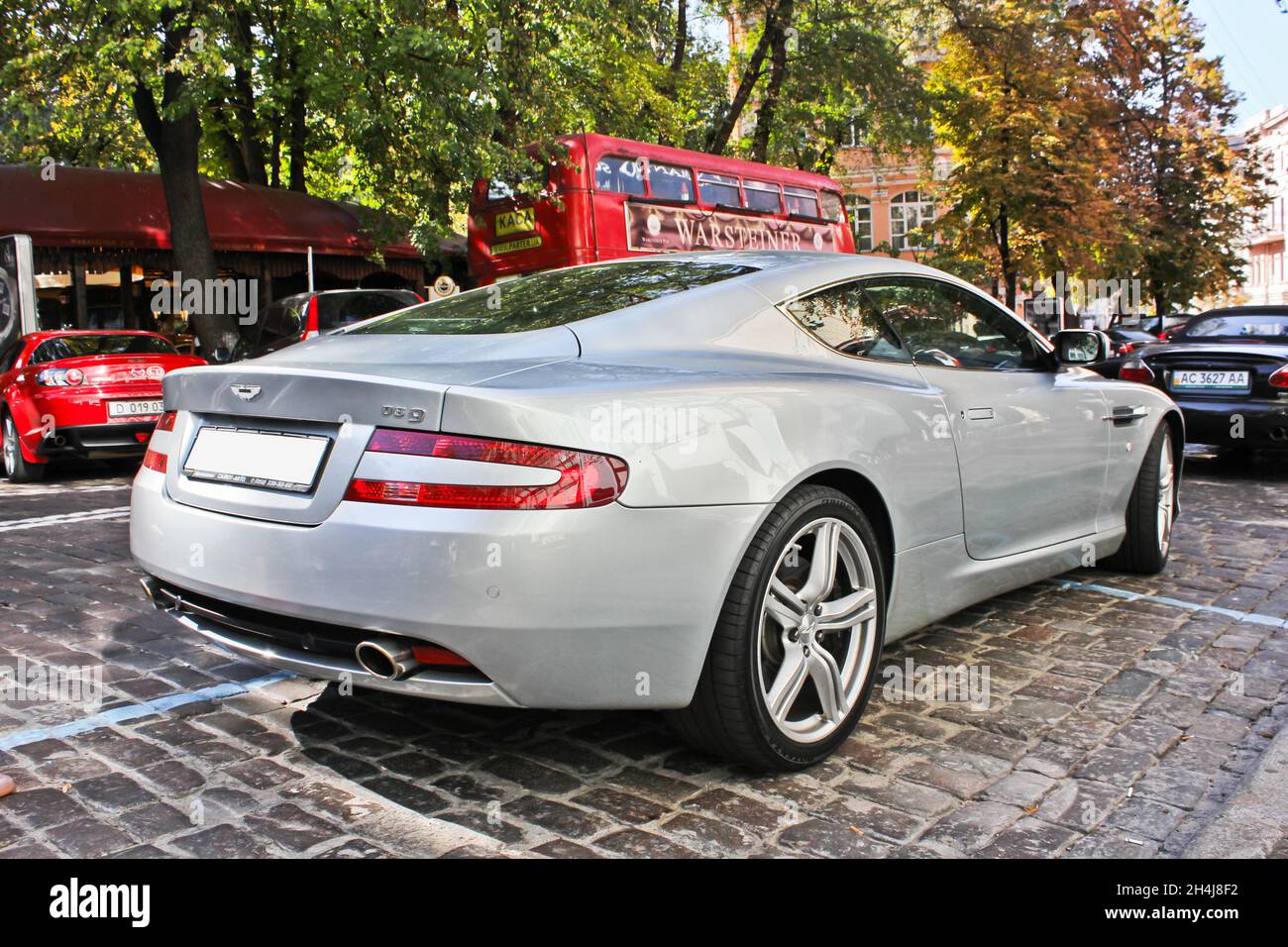 Kiev, Ukraine - September 11, 2011: Aston Martin DB9 in the city. English supercar Stock Photo