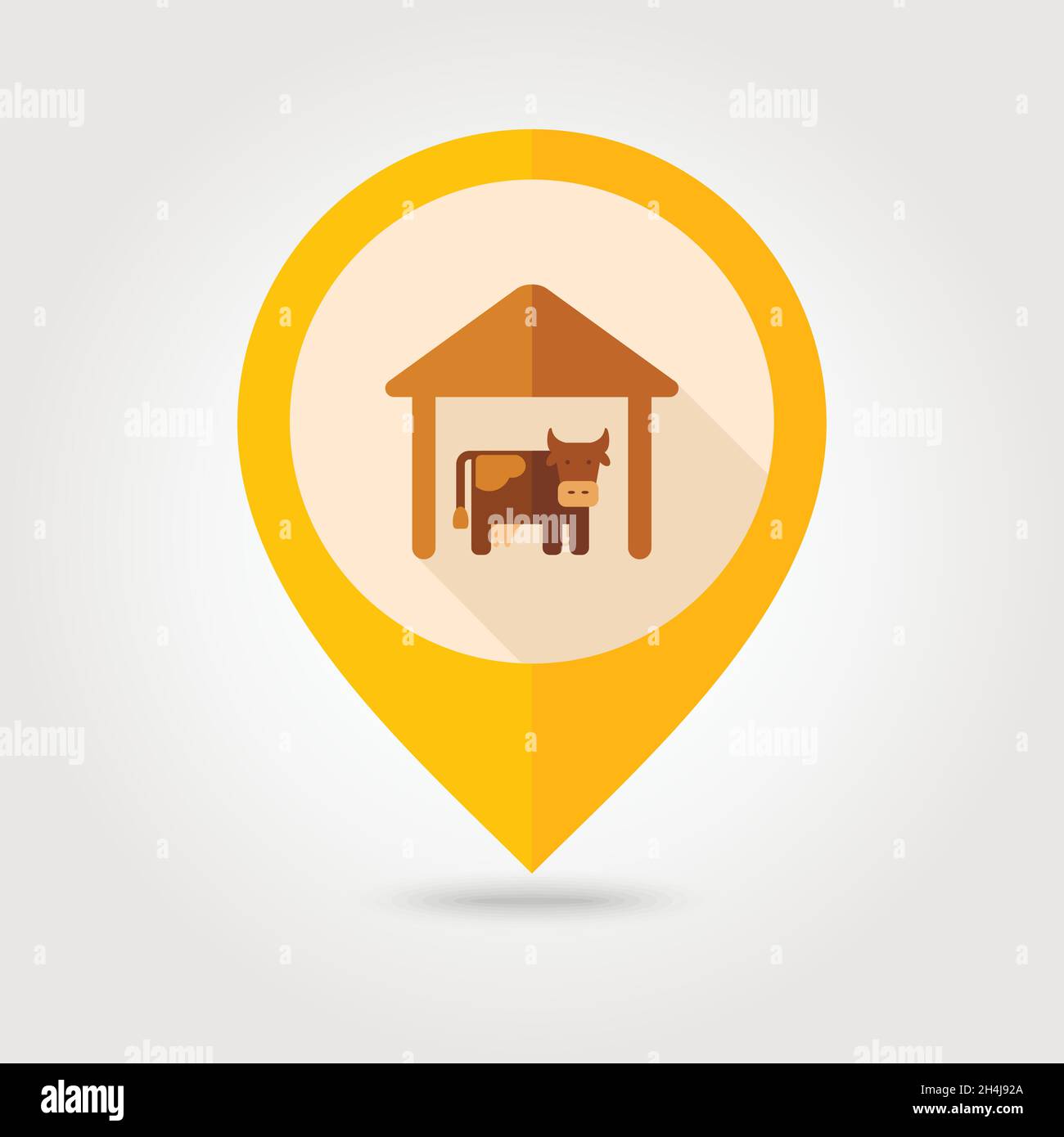 Cowshed flat mapping pin icon with long shadow, eps 10 Stock Vector