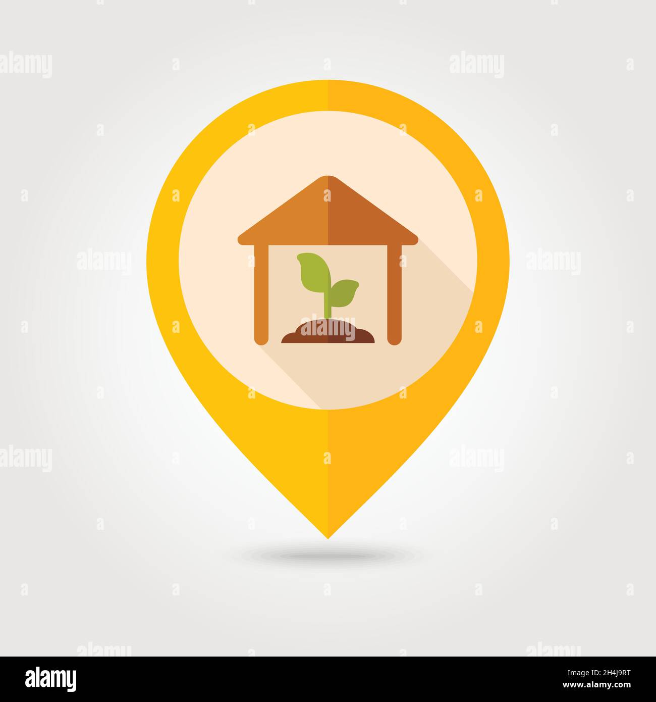 Greenhouse flat mapping pin icon with long shadow, eps 10 Stock Vector