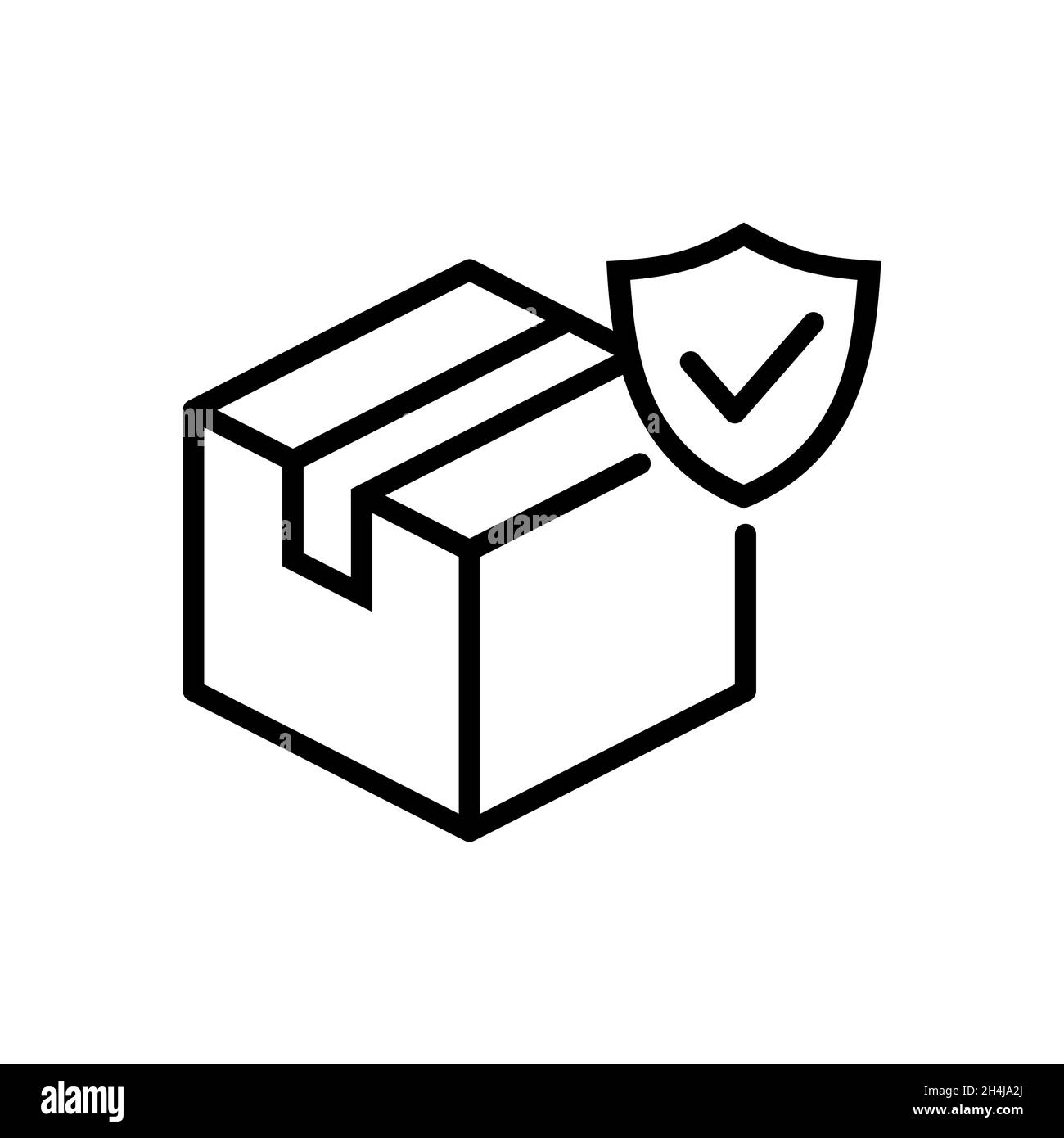 Secure delivery icon. Package box with shield symbol. Check mark tick inside shield. Track order, safe shipping symbol. Product delivery guarantee Stock Vector