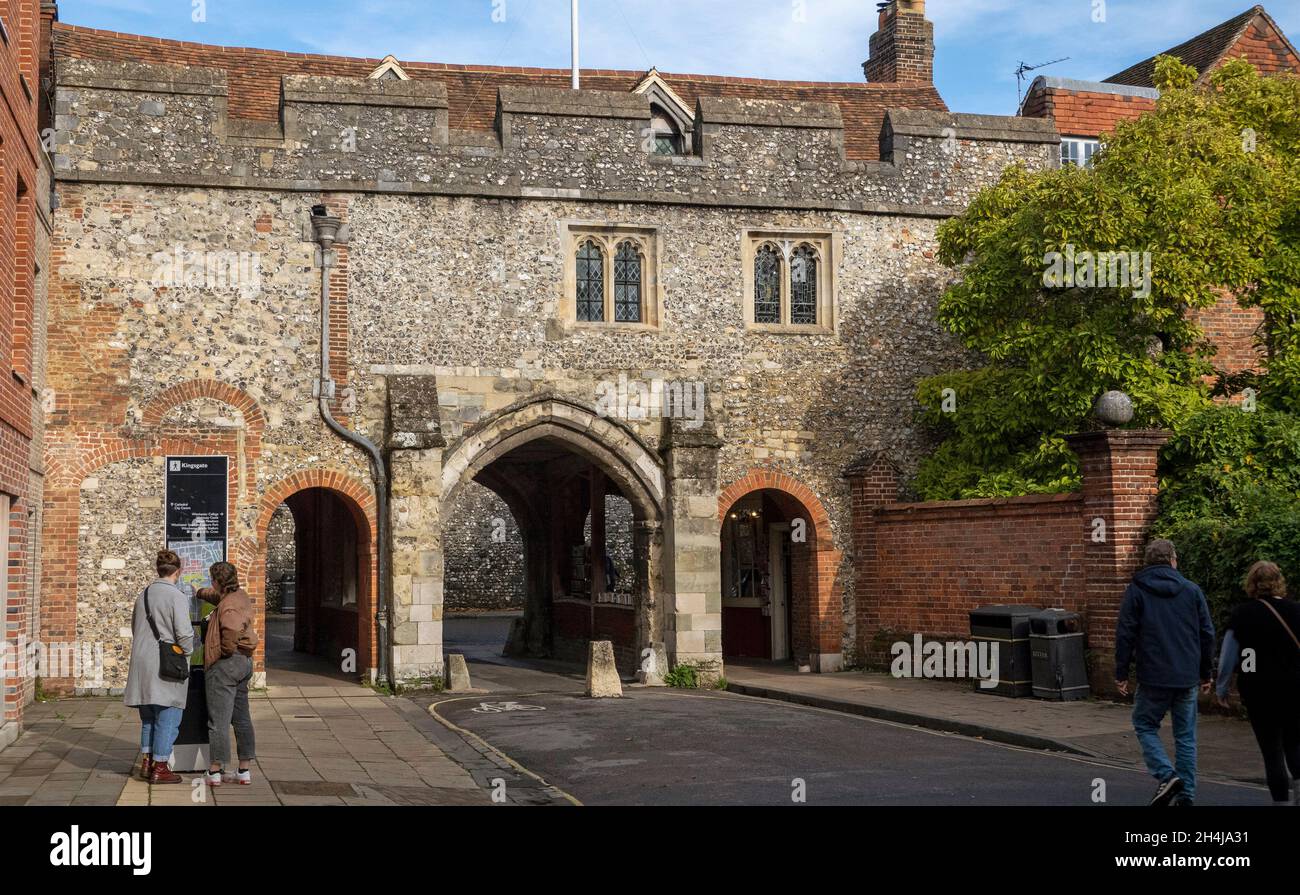 Winchester, Hampshire, England, UK. 2021.  Kingsgate from the west side, one of two surviving medieval gates to the city of Winchester. Stock Photo