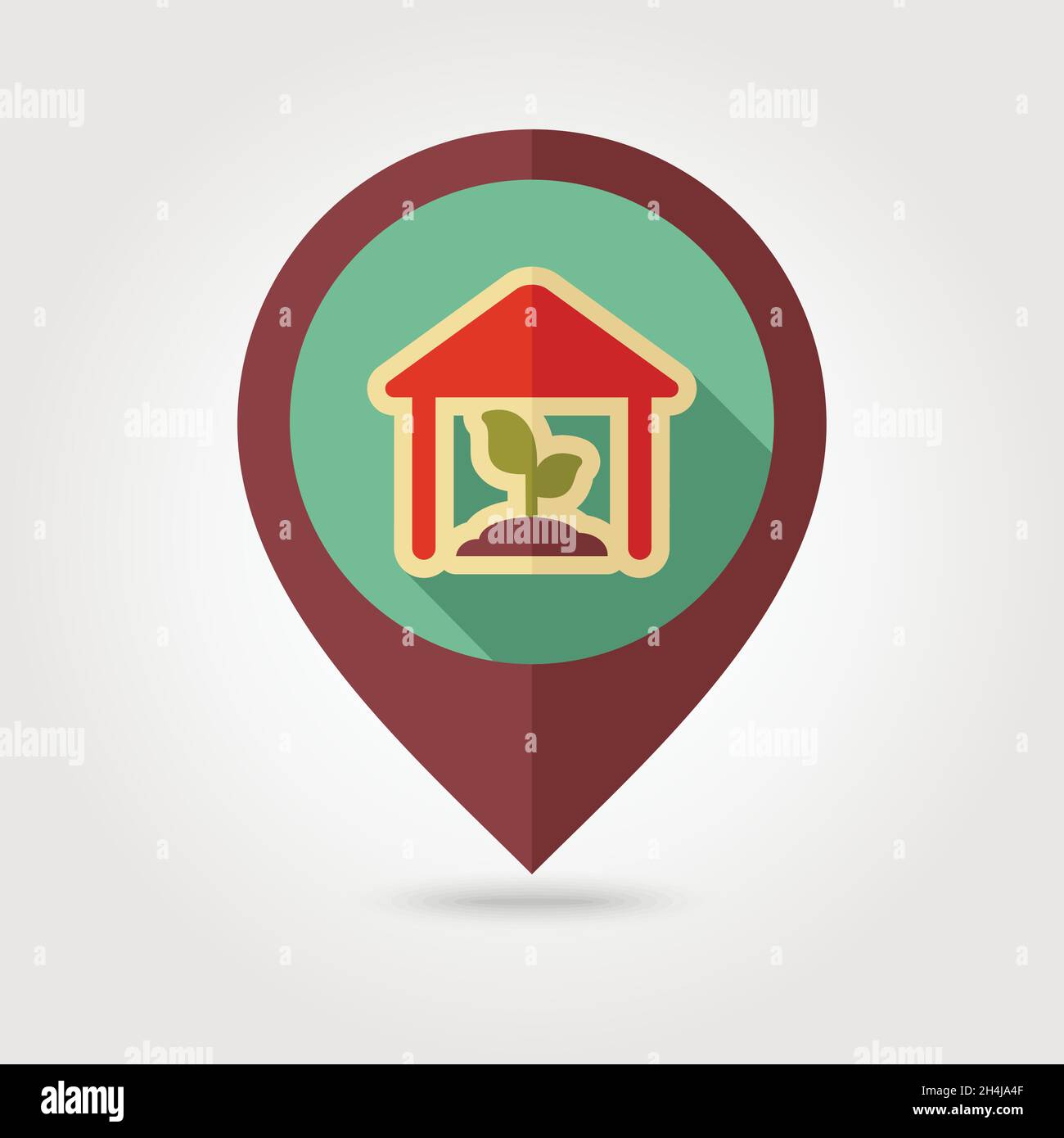 Greenhouse flat mapping pin icon with long shadow, eps 10 Stock Vector