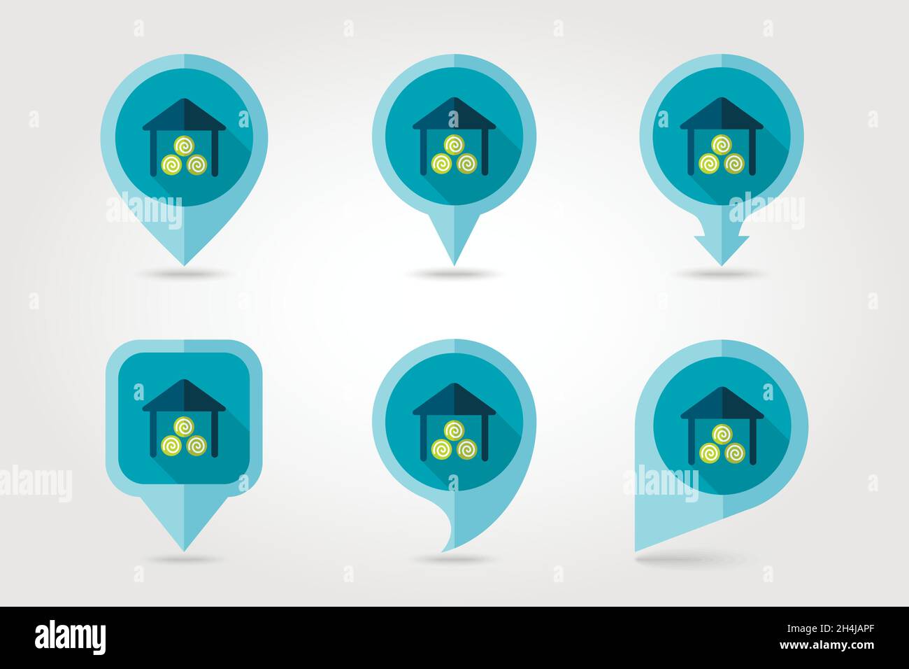 Shed flat mapping pin icon with long shadow, eps 10 Stock Vector