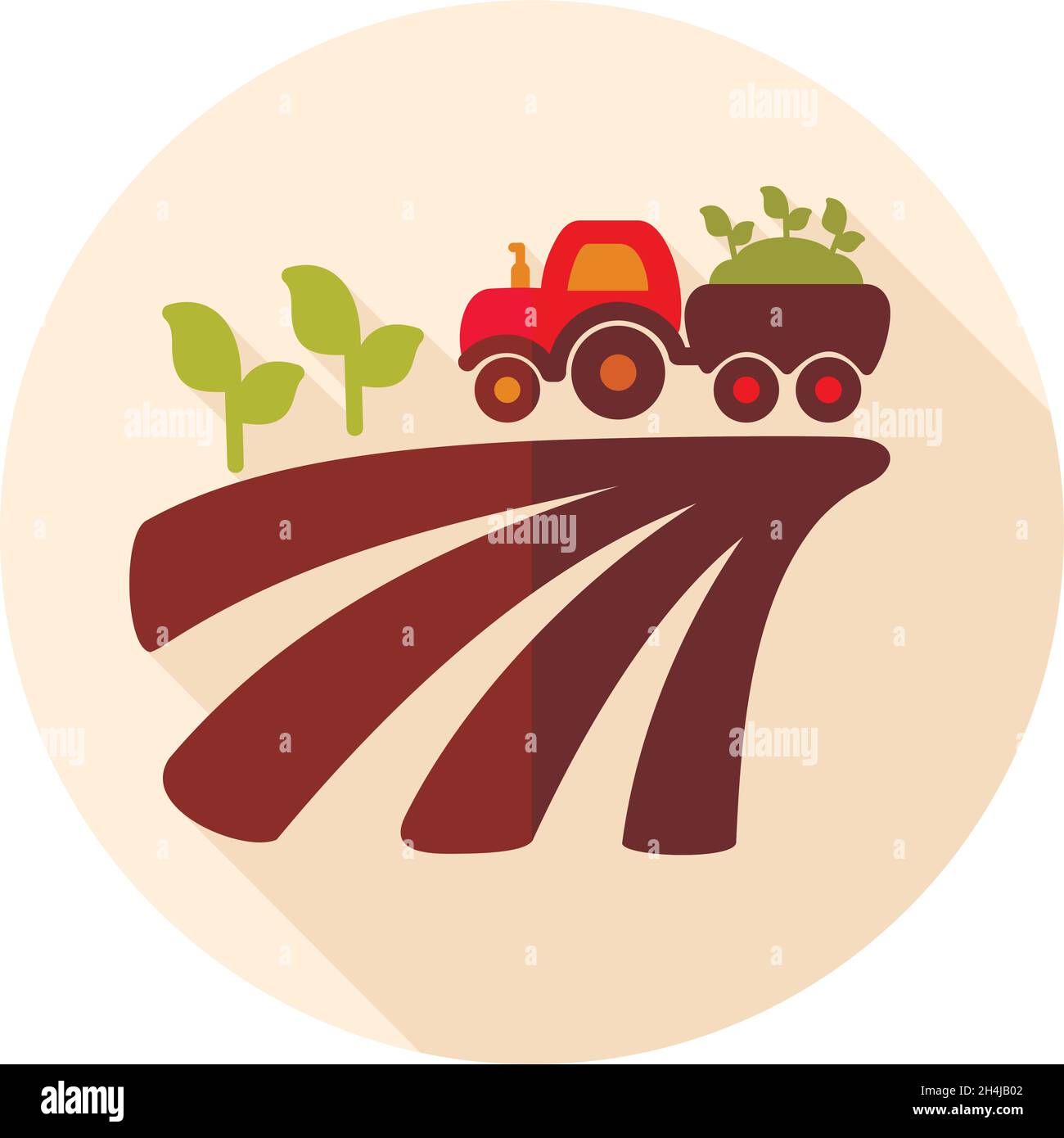 Tractor on field harvest seedling flat icon. Agriculture sign. Graph ...