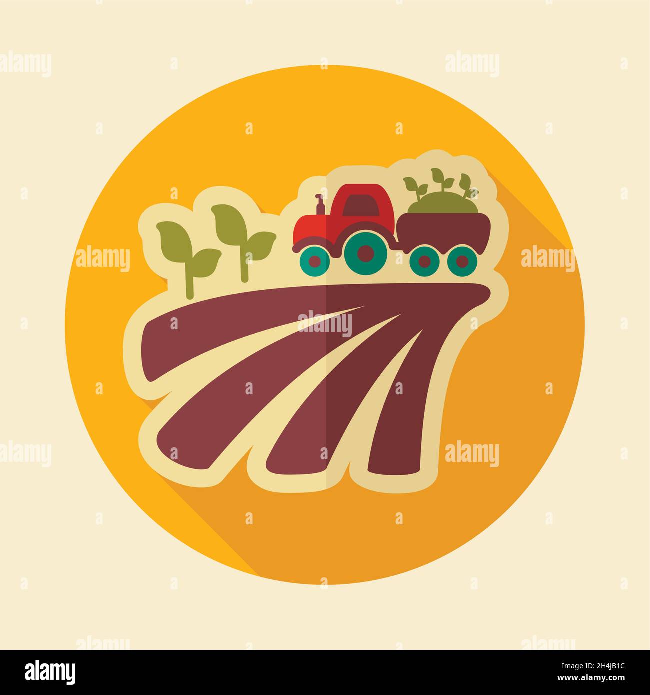Tractor on field harvest seedling flat icon. Agriculture sign. Graph ...