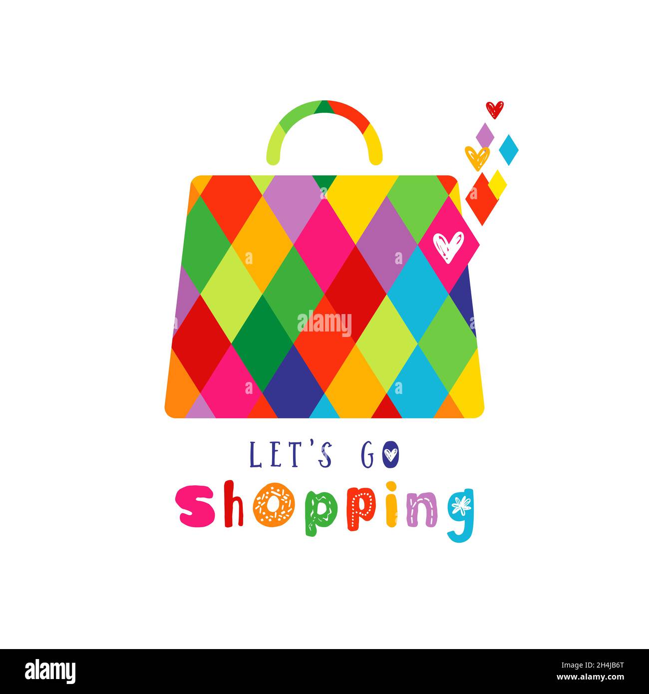 Shopping icon creative concept. Handbag shape with geometric colorful  texture in vector mask. Shopping bag logo idea. Bright lettering Let's Go  Shopp Stock Vector Image & Art - Alamy