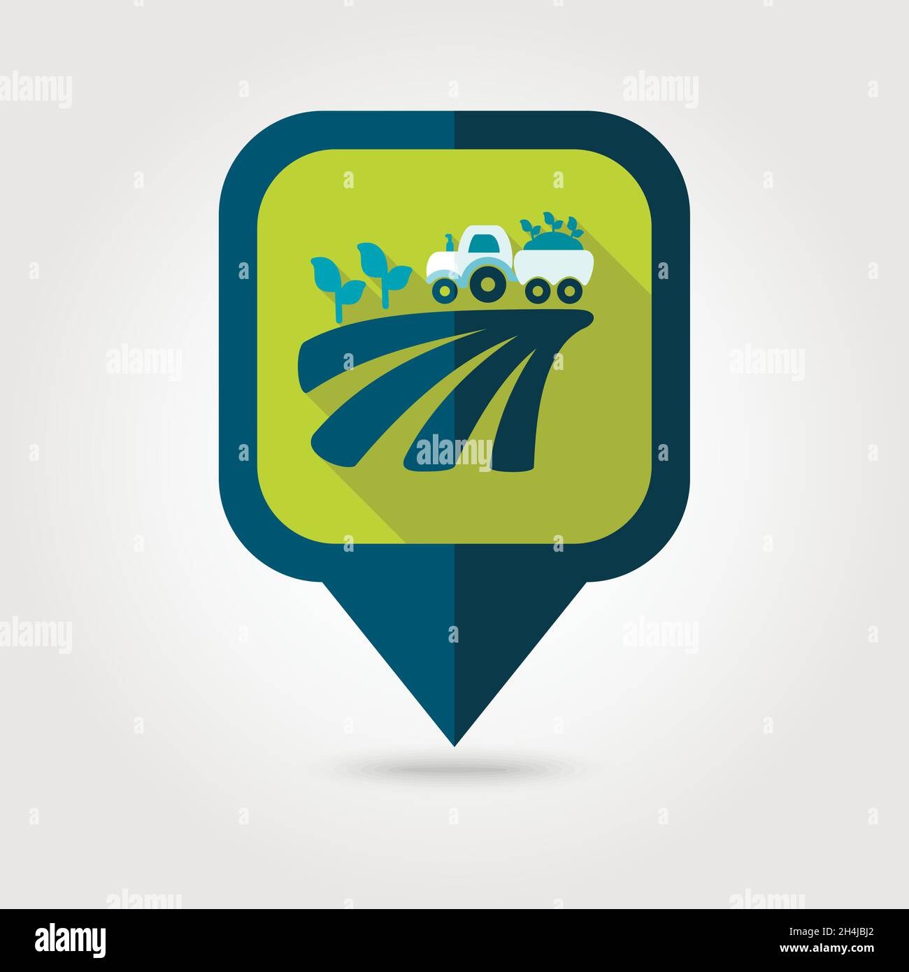 Tractor on field harvest seedling flat pin map icon. Map pointer. Map ...