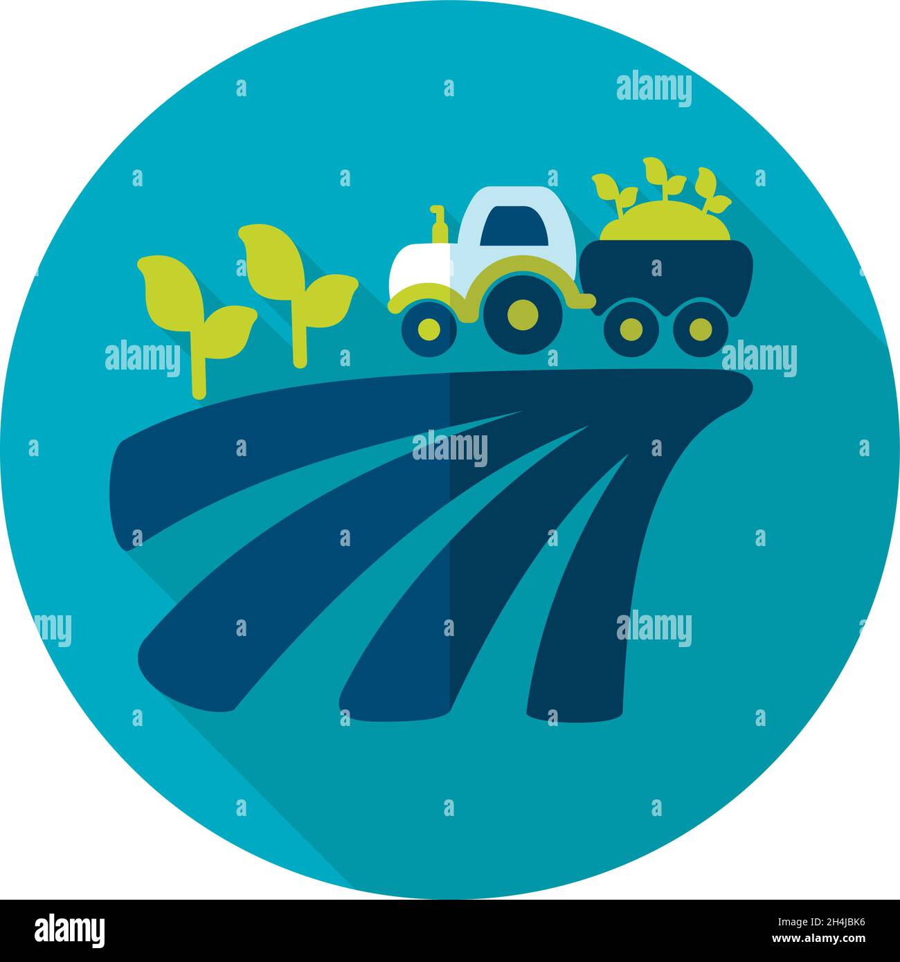 Tractor on field harvest seedling flat icon. Agriculture sign. Graph ...