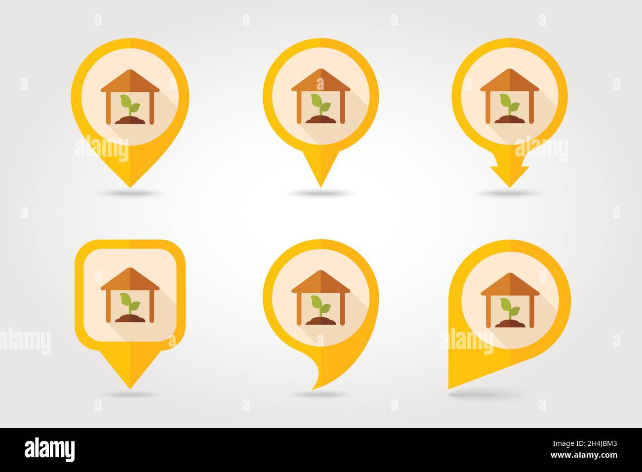 Greenhouse flat mapping pin icon with long shadow, eps 10 Stock Vector