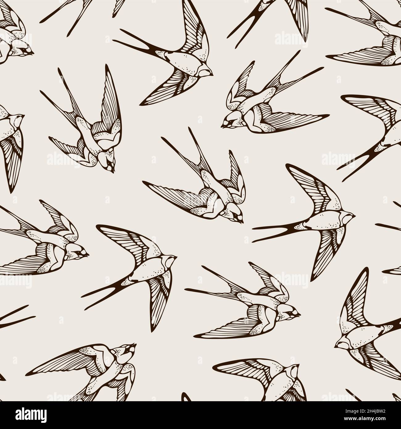 Swallow bird vector seamless pattern, hand drawn background Stock Vector