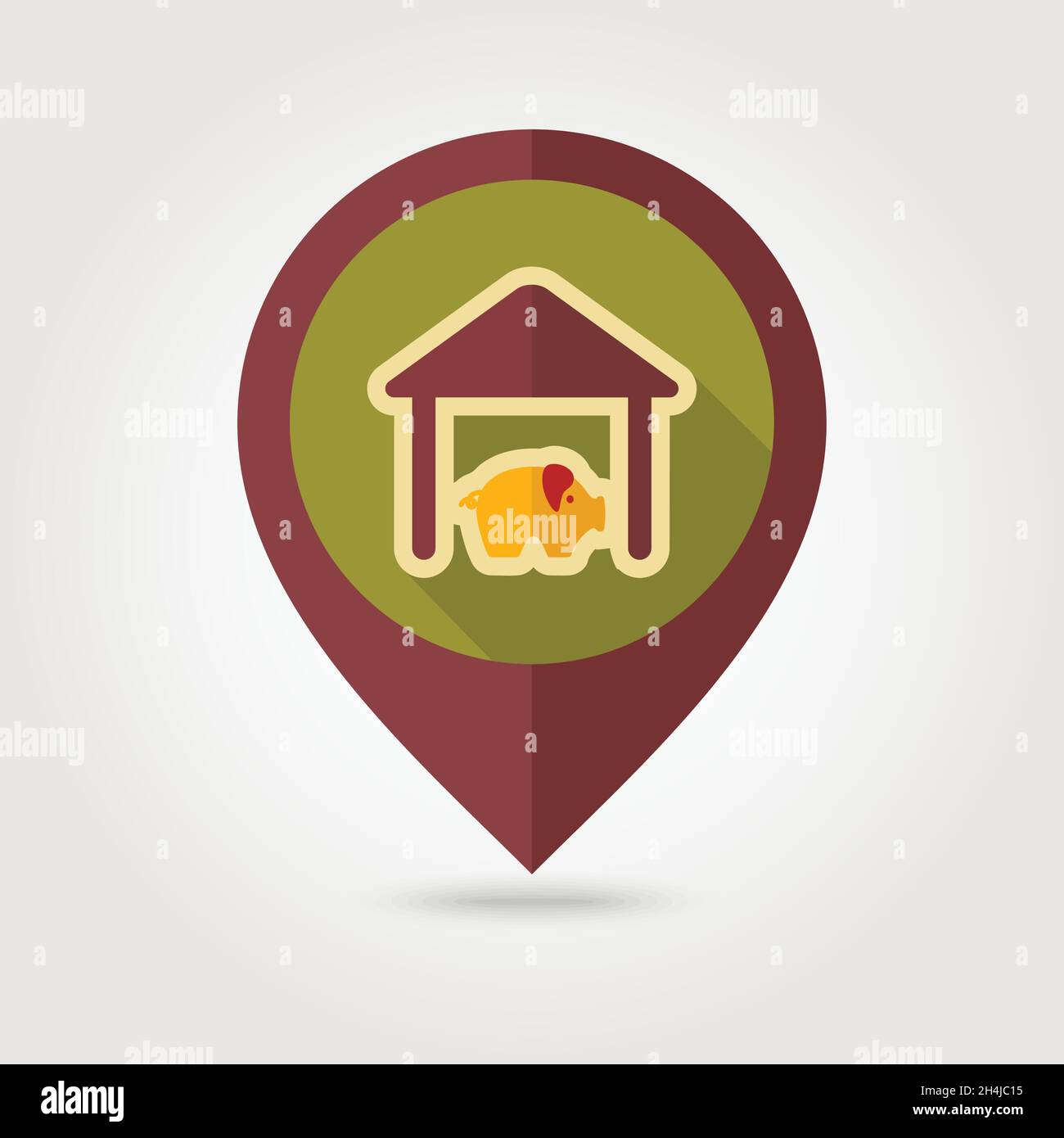 Pigsty flat mapping pin icon with long shadow, eps 10 Stock Vector