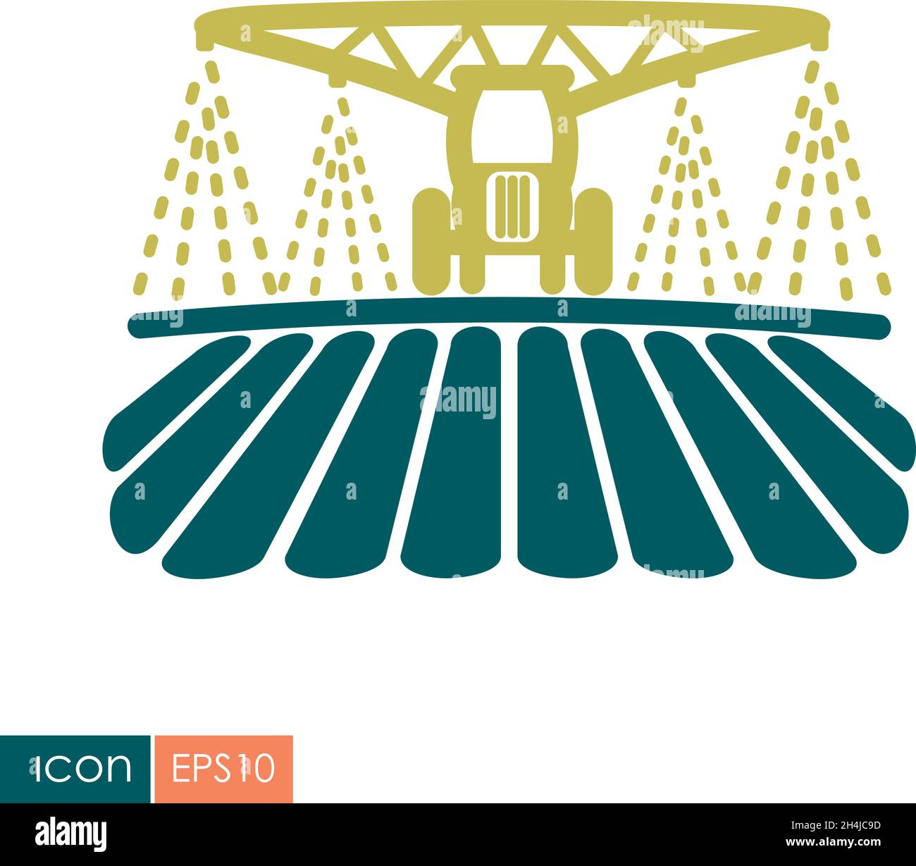 Tractor watering, soil and fertilizing field icon. Agriculture sign ...