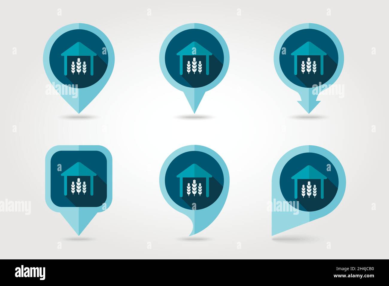 Barn flat mapping pin icon with long shadow, eps 10 Stock Vector